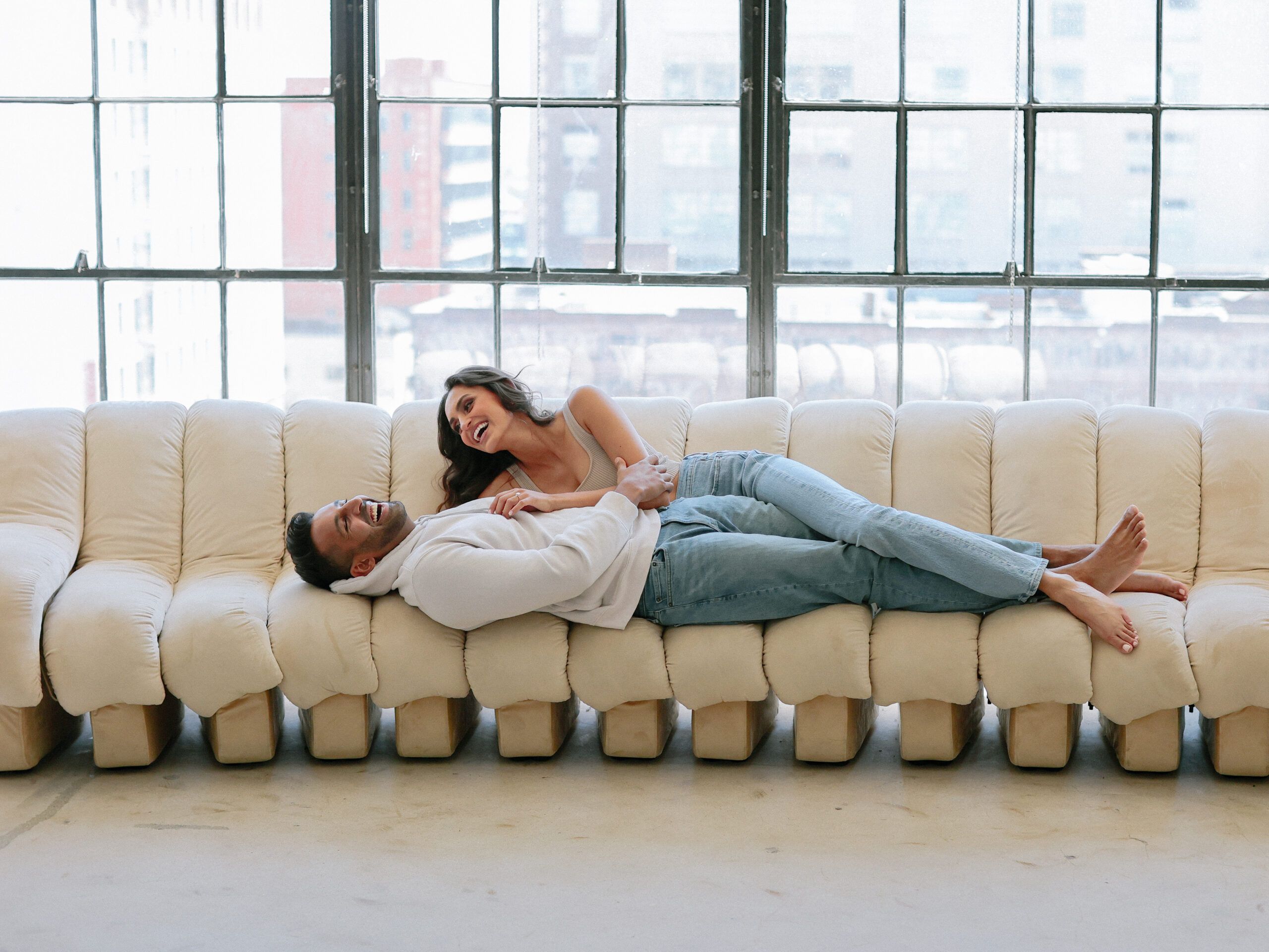 Young desi couple engagement shoot in downtown los angeles